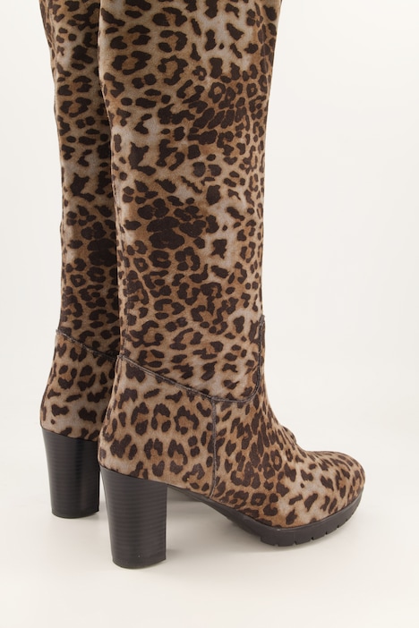 Overknee laarzen, XL-schacht, leopatroon, wijdte H