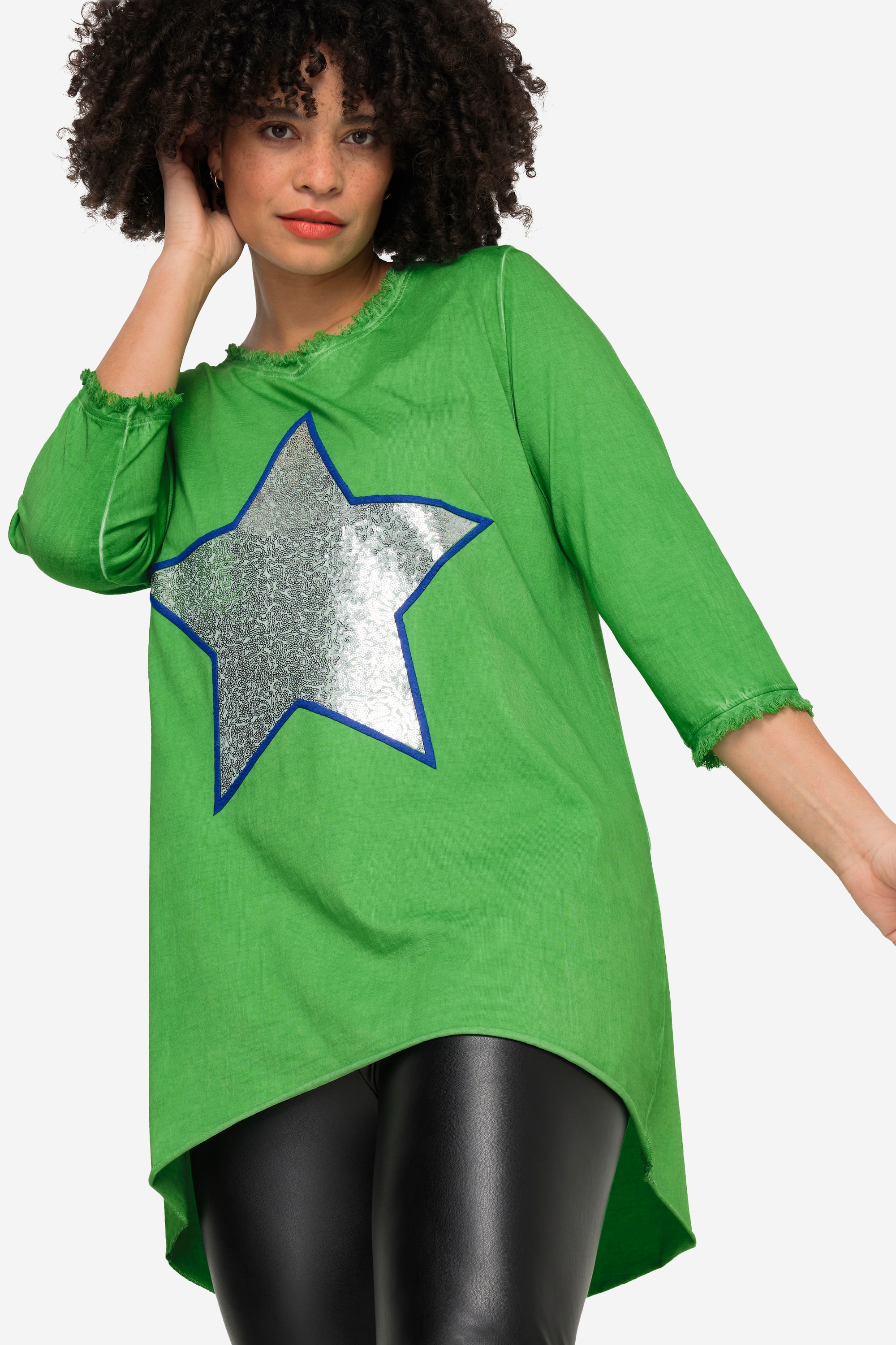 Angel of Style Damen große Größen T Shirt A Linie Pailletten Stern V Ausschnitt