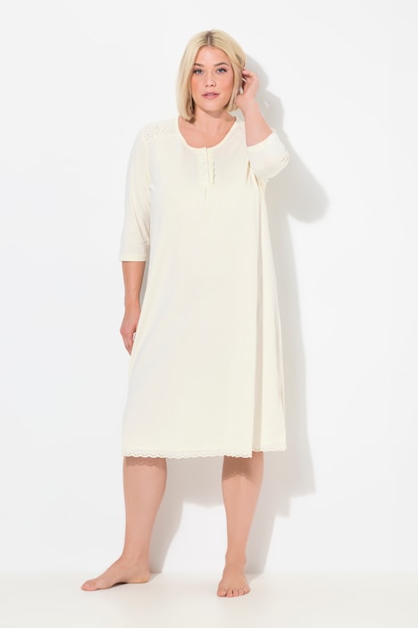 Broderie Anglaise Detail 3/4 Sleeve Nightgown