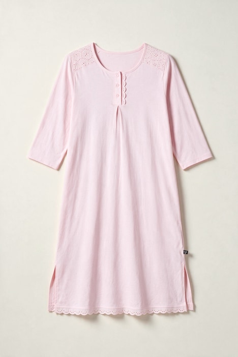 Chemise de nuit à col rond et manches 3/4, broderie ajourée et pli décoratif