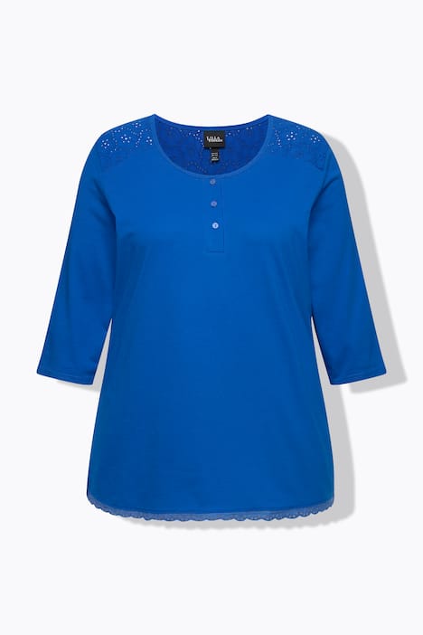 Pyjama, Zweiteiler, Lochstickerei, Zierfalte, 3/4-Arm