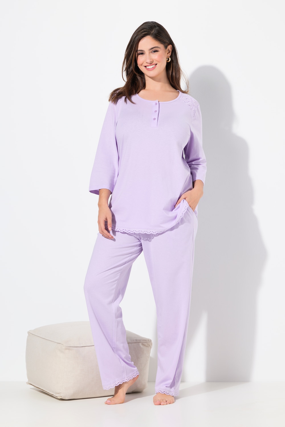 Große Größen Pyjama, Damen, lila, Größe: 66/68, Baumwolle, Ulla Popken