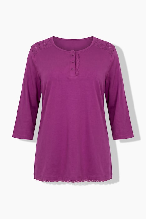 Pyjama, Zweiteiler, Lochstickerei, Zierfalte, 3/4-Arm