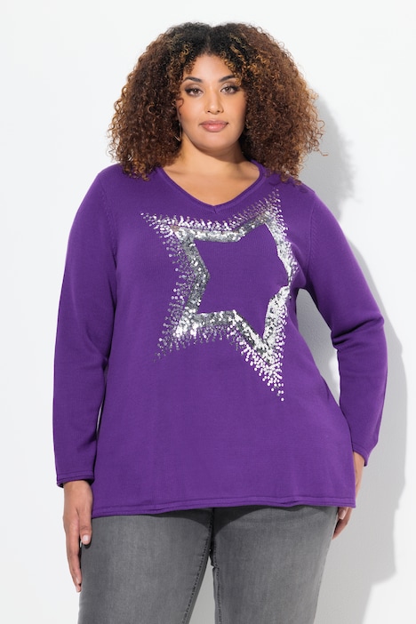 Sequined Star Rolled Edge Sweater