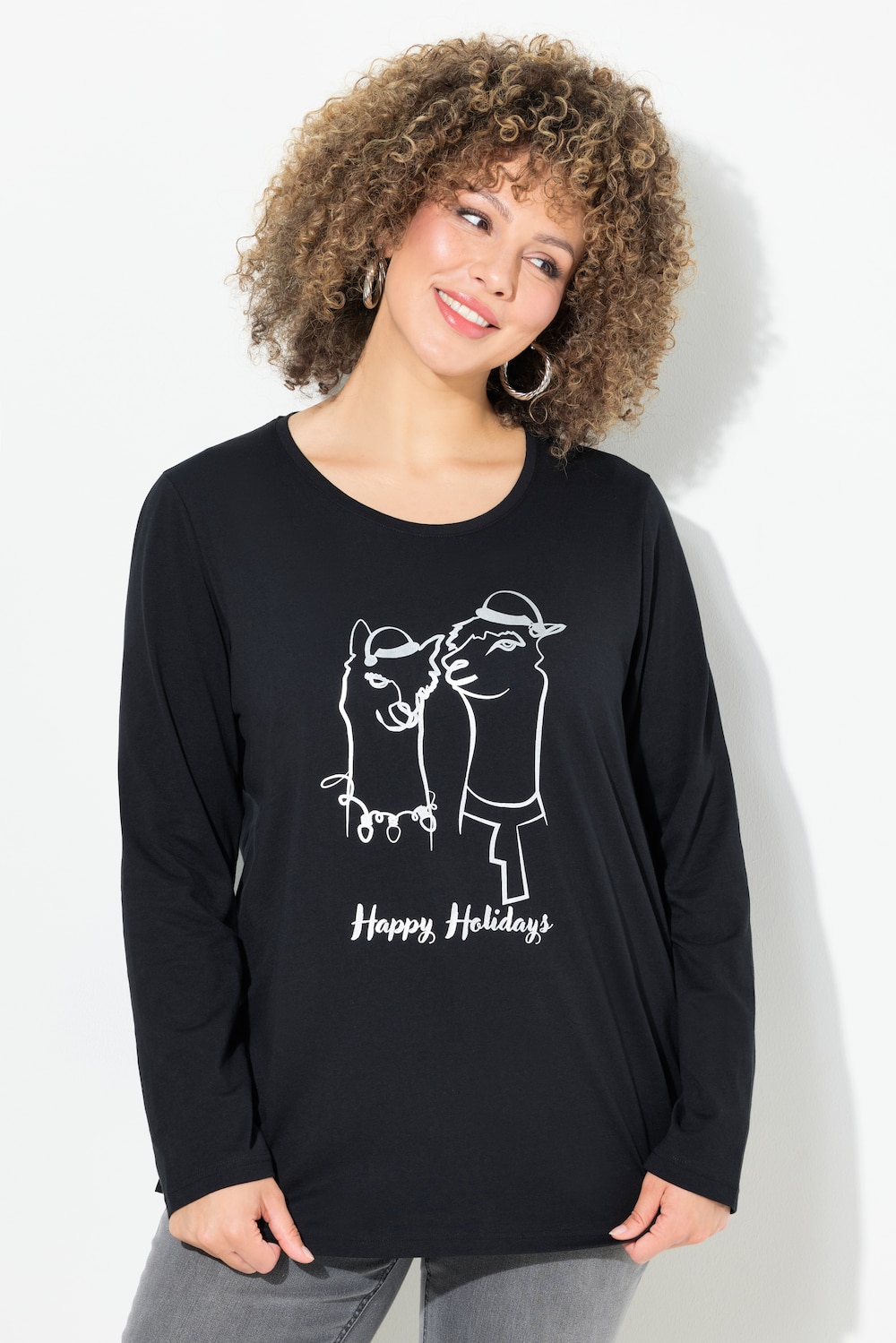 Große Größen Weihnachtsshirt, Damen, schwarz, Größe: 54/56, Baumwolle, Ulla Popken