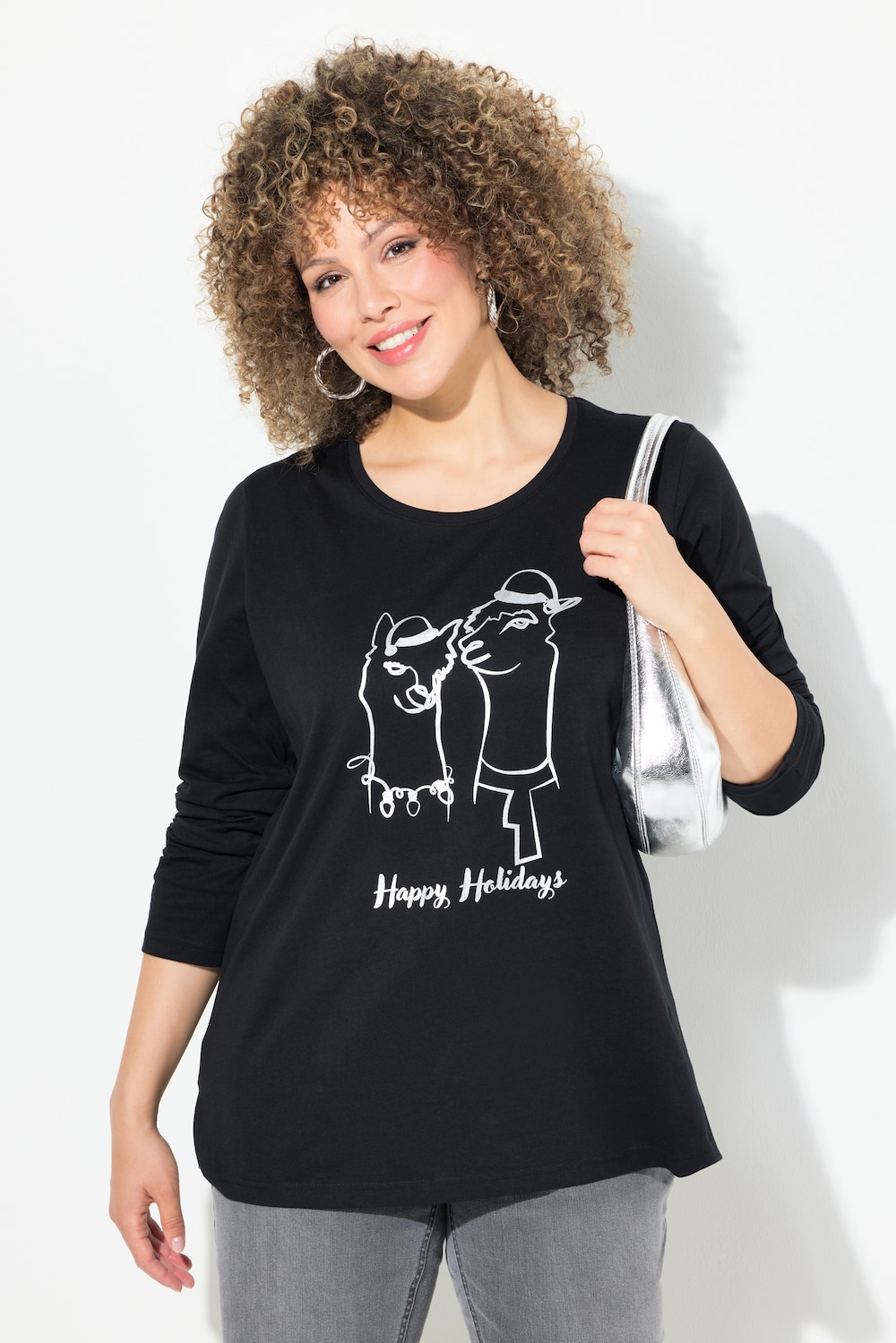 Große Größen Weihnachtsshirt, Damen, schwarz, Größe: 42/44, Baumwolle, Ulla Popken