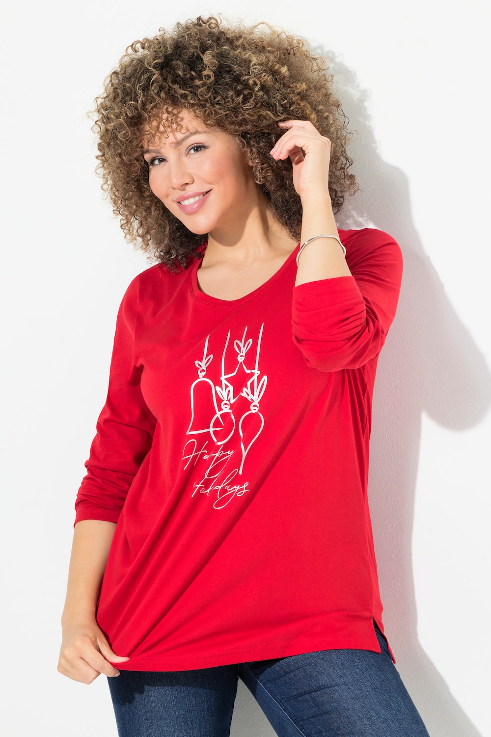 Große Größen Weihnachtsshirt, Damen, rot, Größe: 42/44, Baumwolle, Ulla Popken