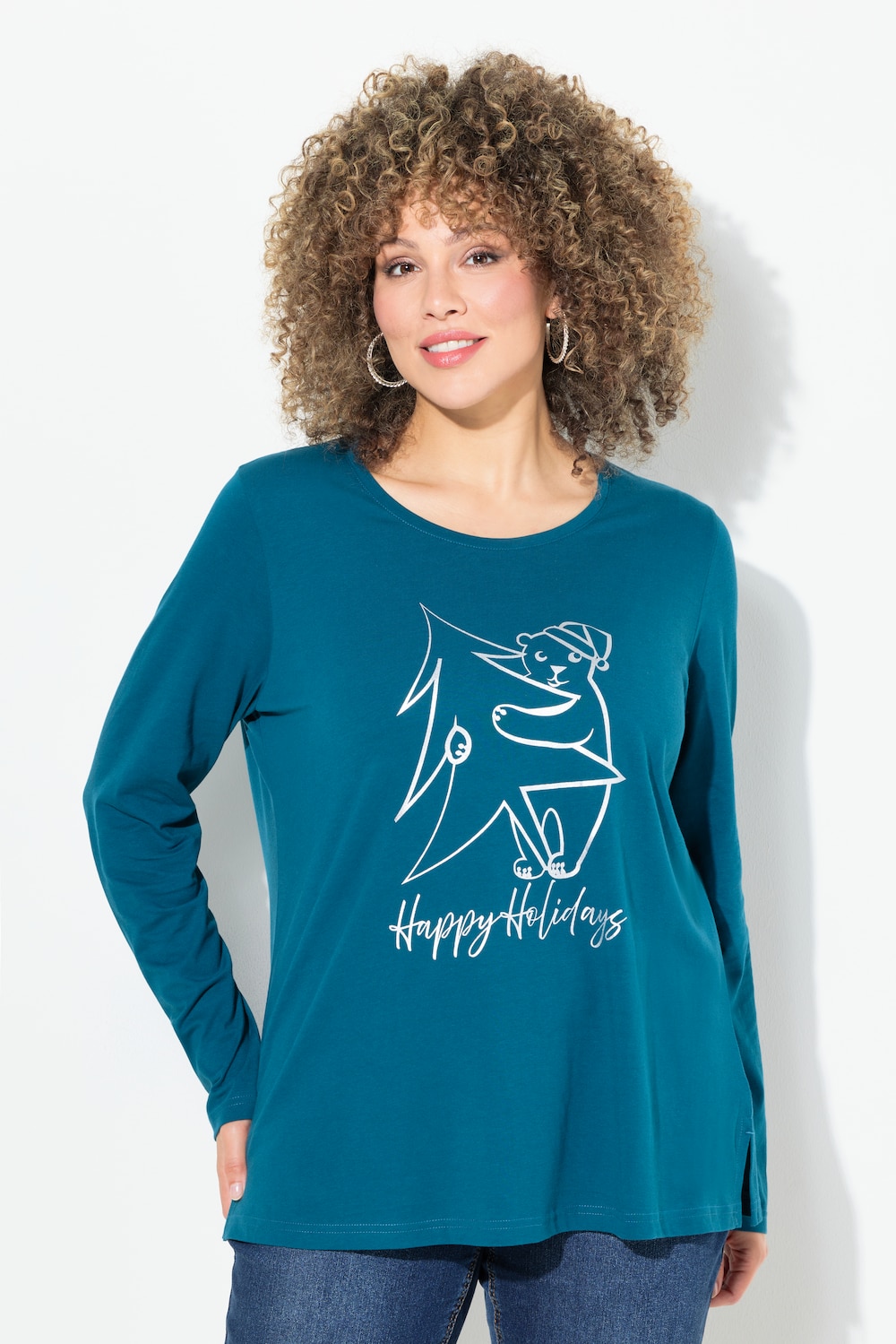 Große Größen Weihnachtsshirt, Damen, blau, Größe: 42/44, Baumwolle, Ulla Popken