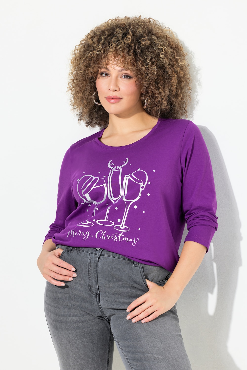 Große Größen Weihnachtsshirt, Damen, lila, Größe: 42/44, Baumwolle, Ulla Popken