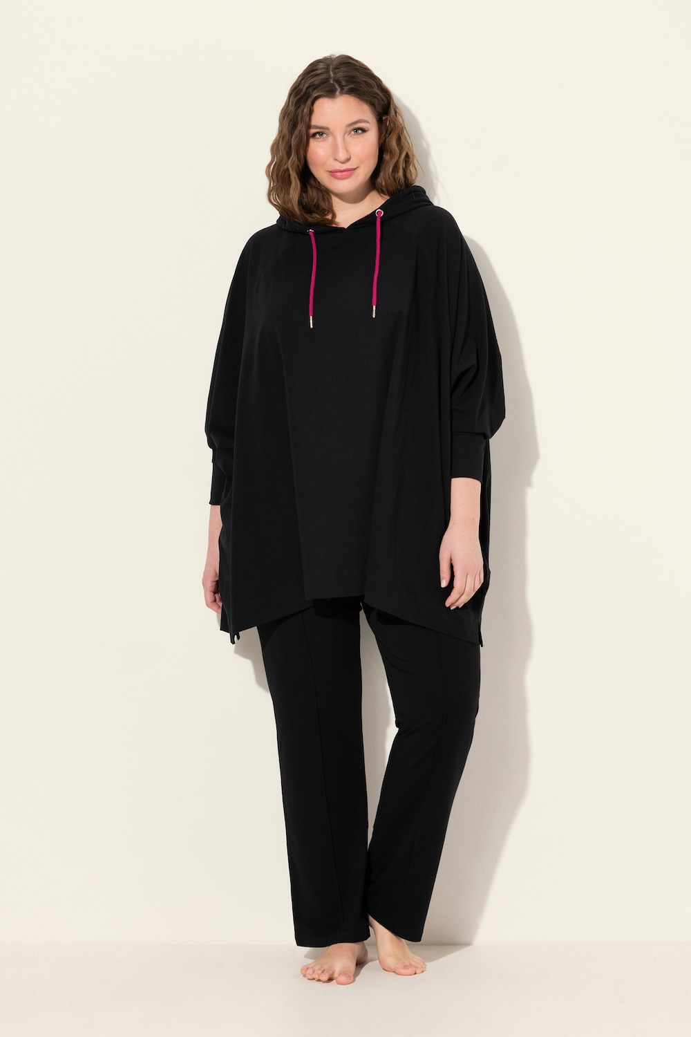 Große Größen Loungewear-Poncho, Damen, schwarz, Größe: 3=58-64, Baumwolle, Ulla Popken