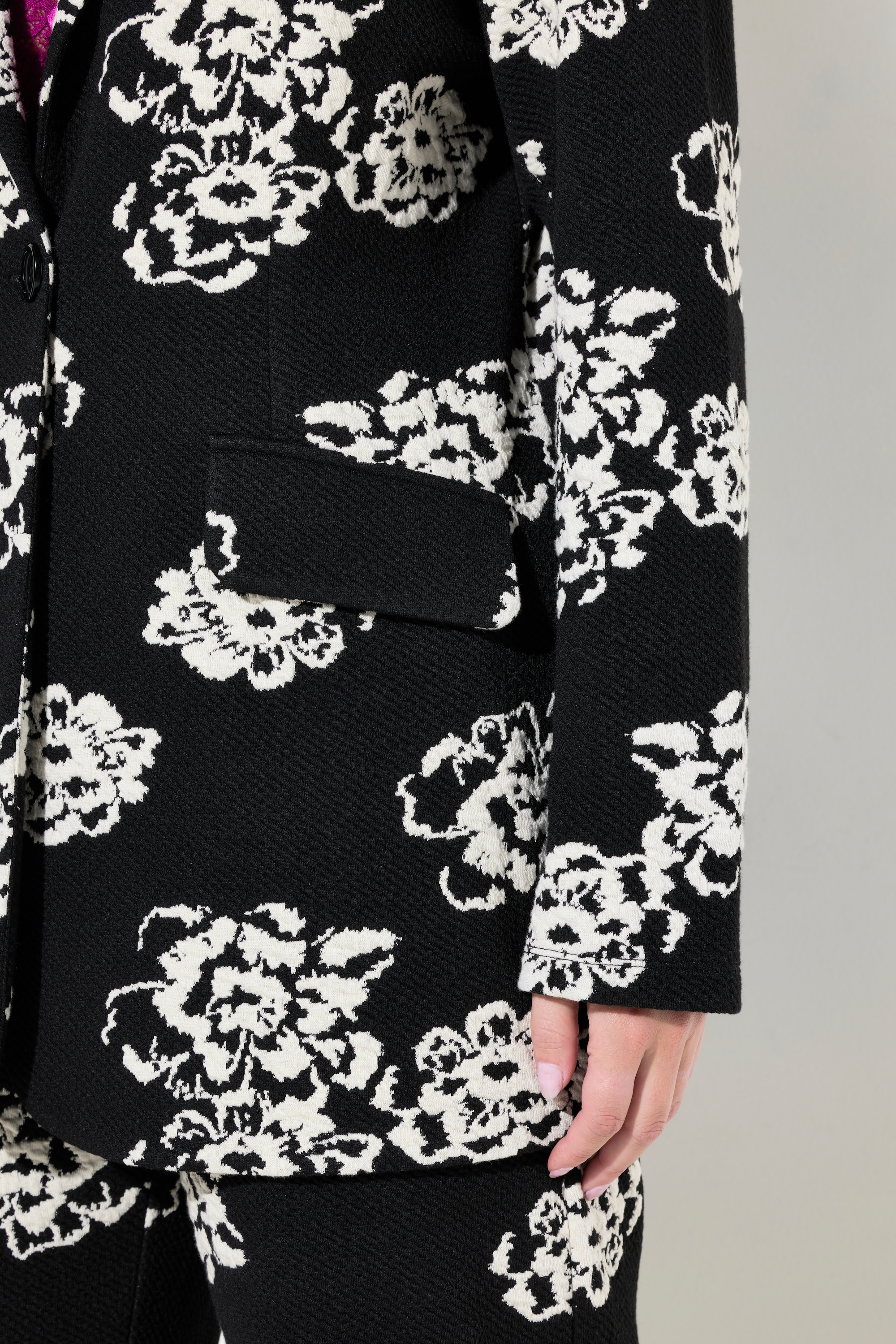 MIAMODA Damen große Größen Jersey Blazer schmale Form Jacquard Blumenmuster