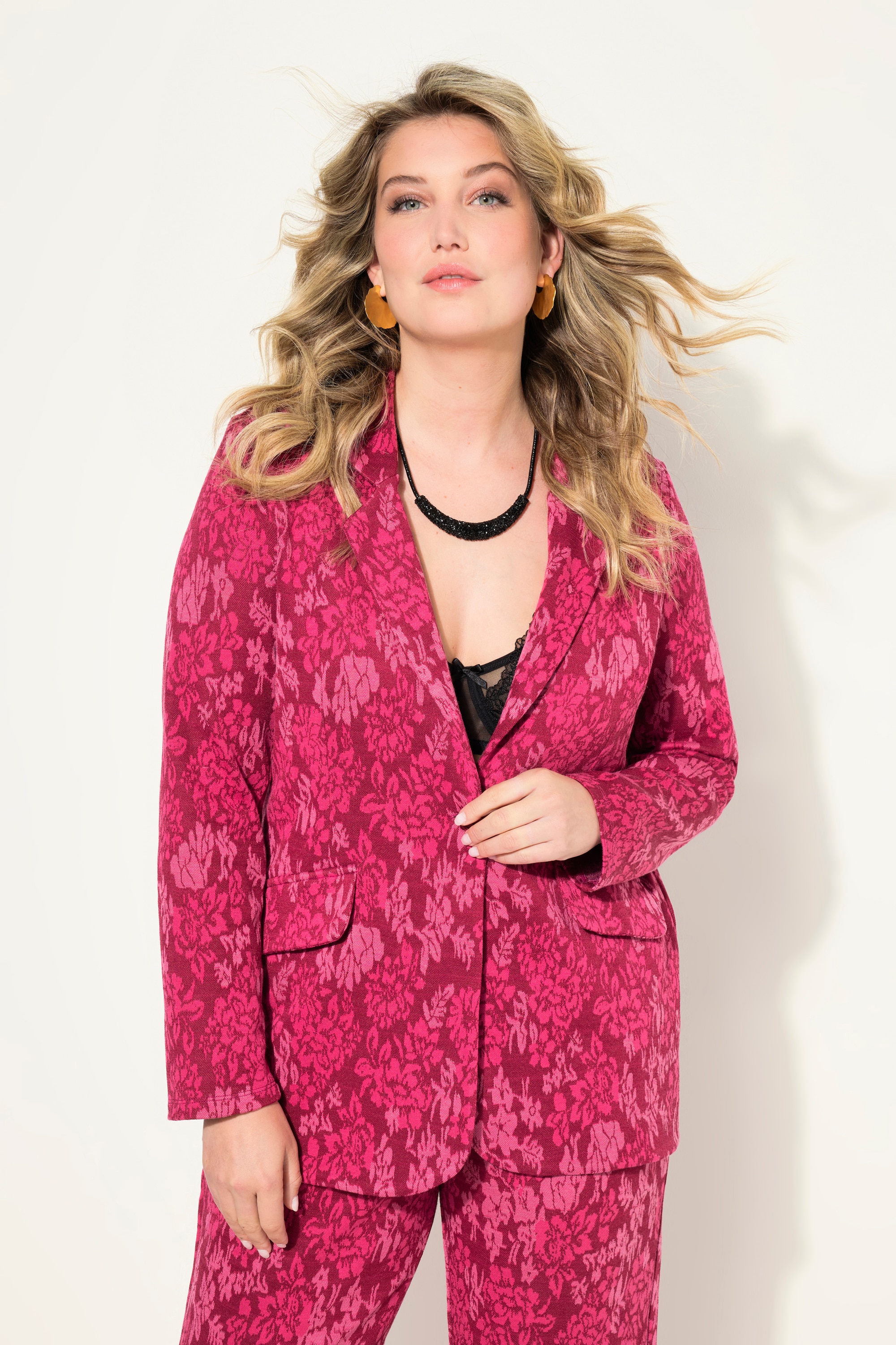 MIAMODA Damen große Größen Jersey Blazer schmale Form Jacquard Blumenmuster