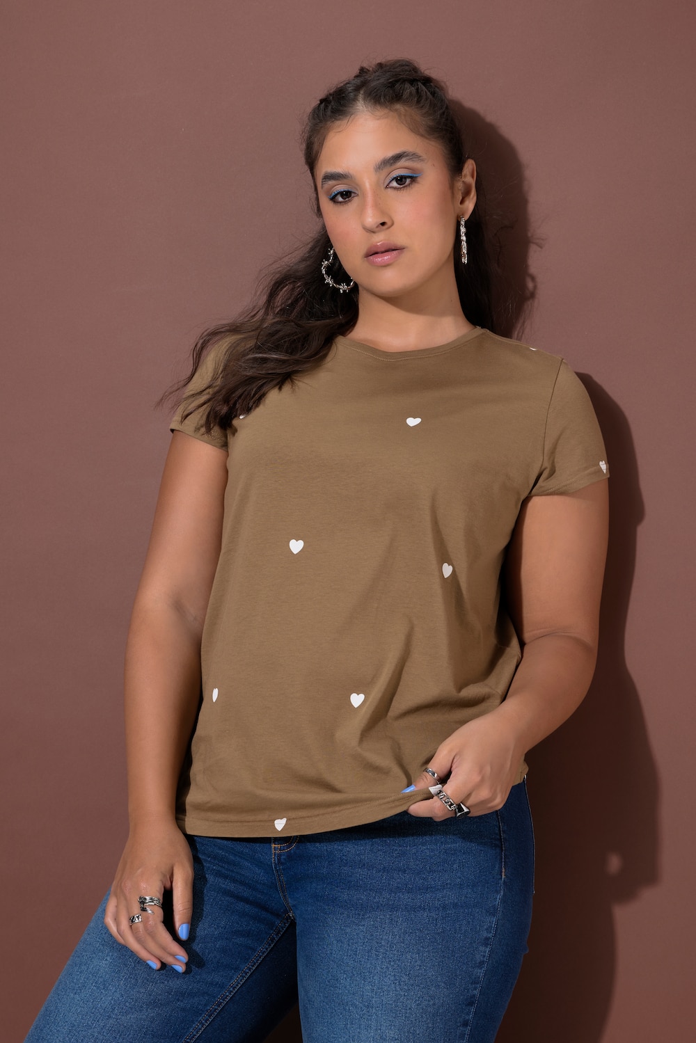 T-Shirt, Classic Shape, Rundhals, Herzen