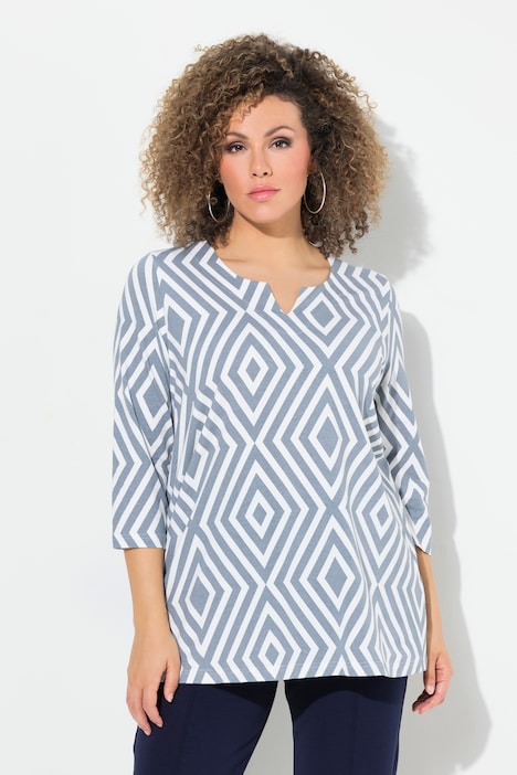 Graphic Stripe Split Neck Tee