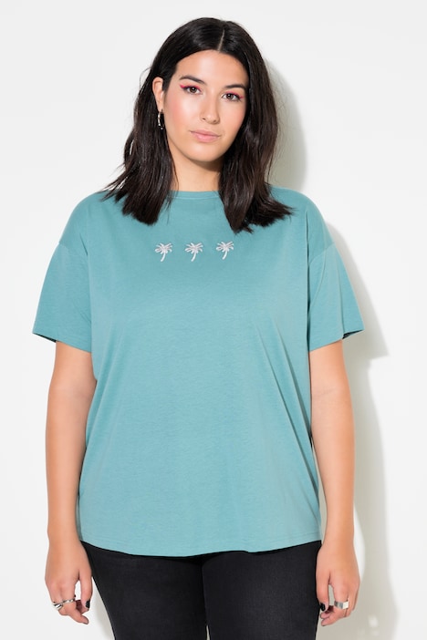 T-shirt con ricami di palme e scollo rotondo