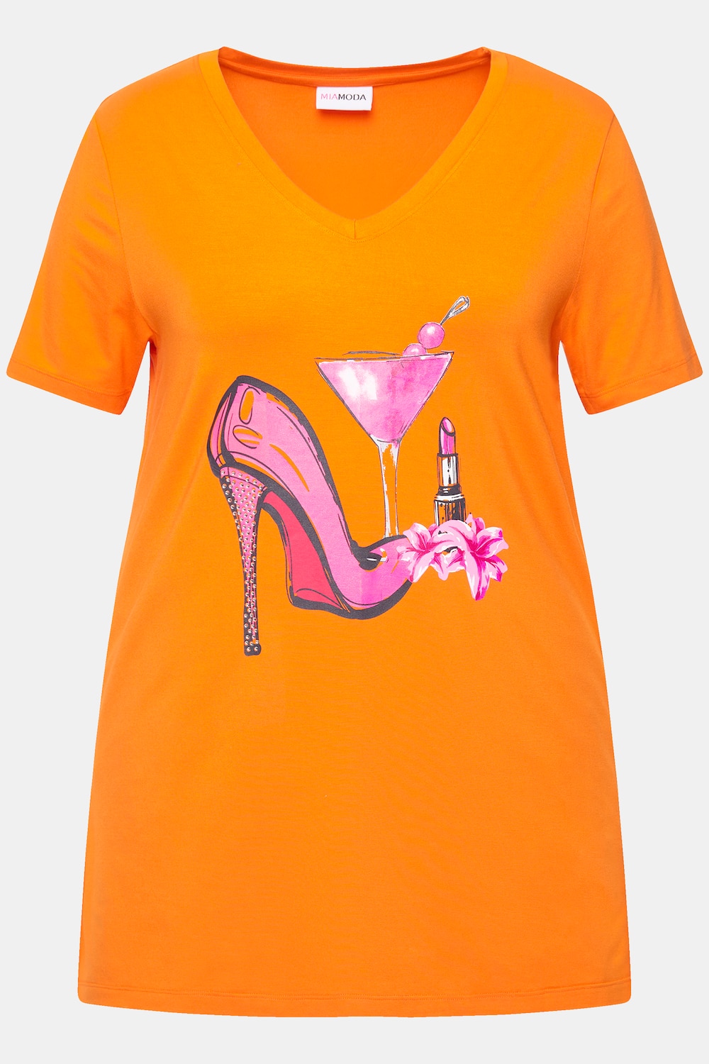 Stora storlekar T-shirt, Dam, orange, storlek: 44, Viskos, Mia Moda