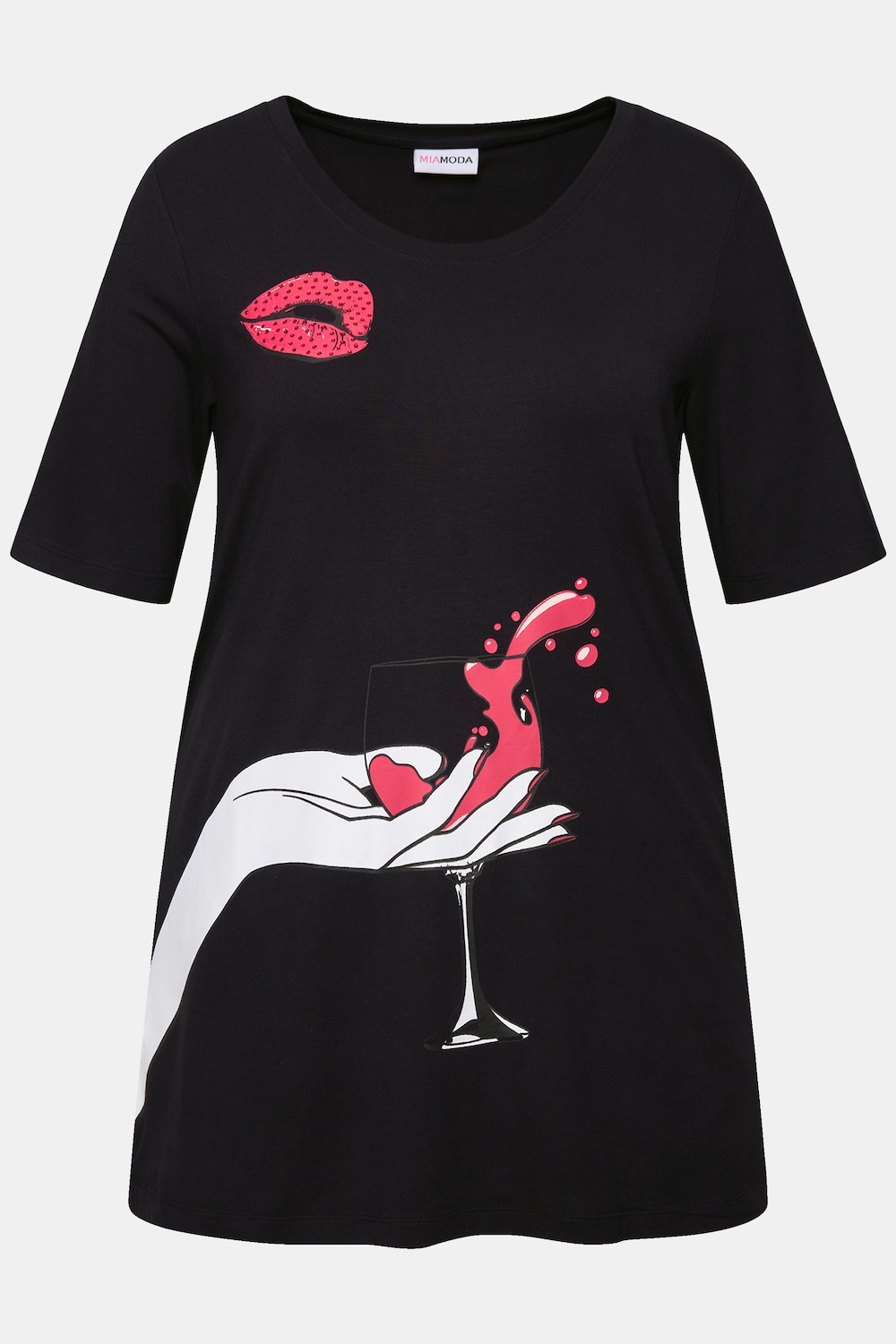 Stora storlekar T-shirt, Dam, svart, storlek: 48, Viskos, Mia Moda