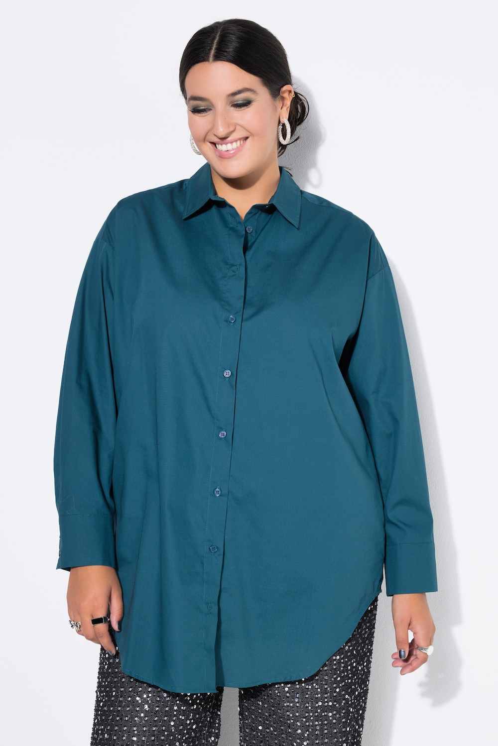 Bluse, oversized, Rücken-Knopfleiste, Langarm