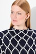Jacquard-sweater, strikprikker, høj krave, lange ærmer