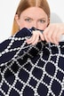 Jacquard-sweater, strikprikker, høj krave, lange ærmer