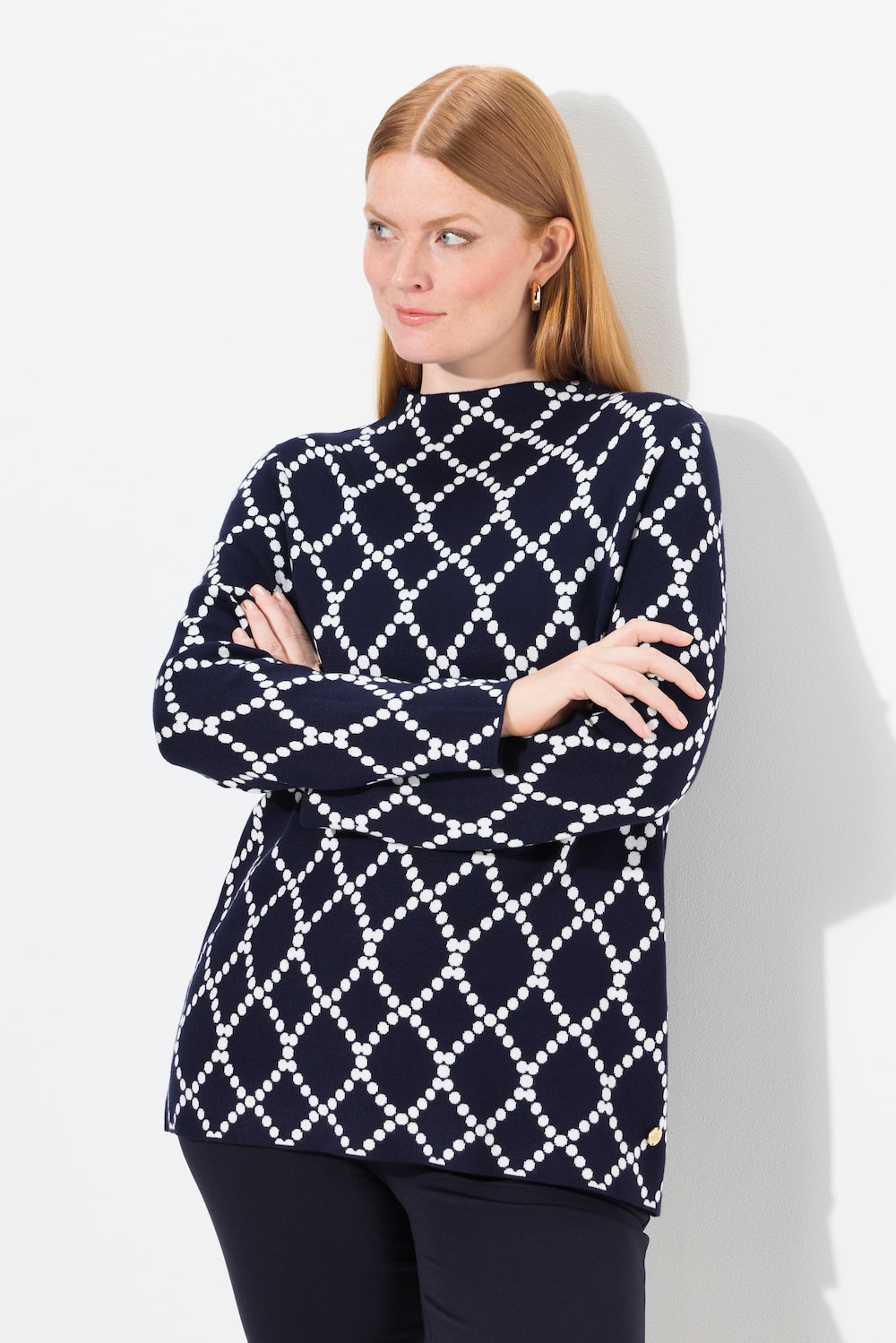 Große Größen Jacquard-Pullover, Damen, blau, Größe: 42/44, Viskose/Synthetische Fasern, Ulla Popken