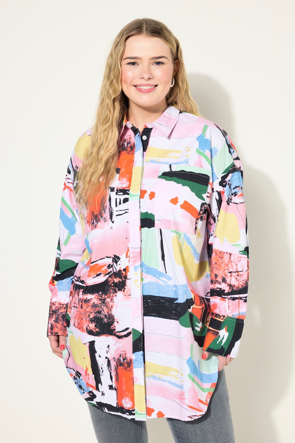 Hemdbluse, oversized, Color Print, Langarm
