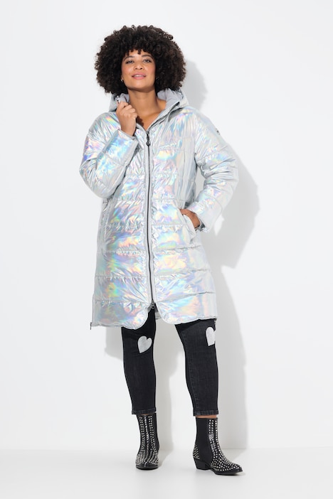 Hooded A-Line Metallic Shimmer Puffer Coat