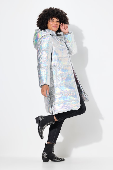 Hooded A-Line Metallic Shimmer Puffer Coat