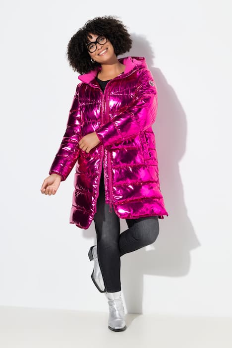 Hooded A-Line Metallic Shimmer Puffer Coat
