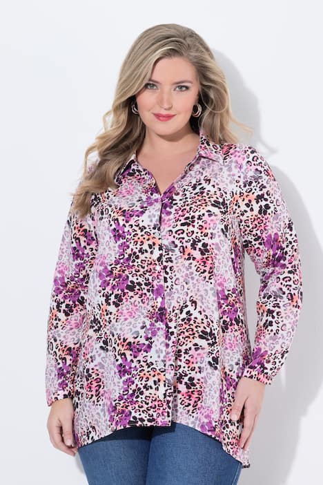 Blouse, A-lijn, strikjesprint, lange mouwen