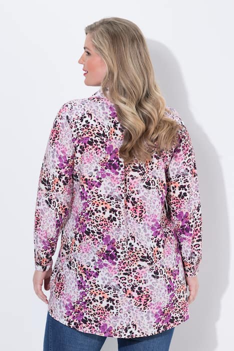 Blouse, A-lijn, strikjesprint, lange mouwen