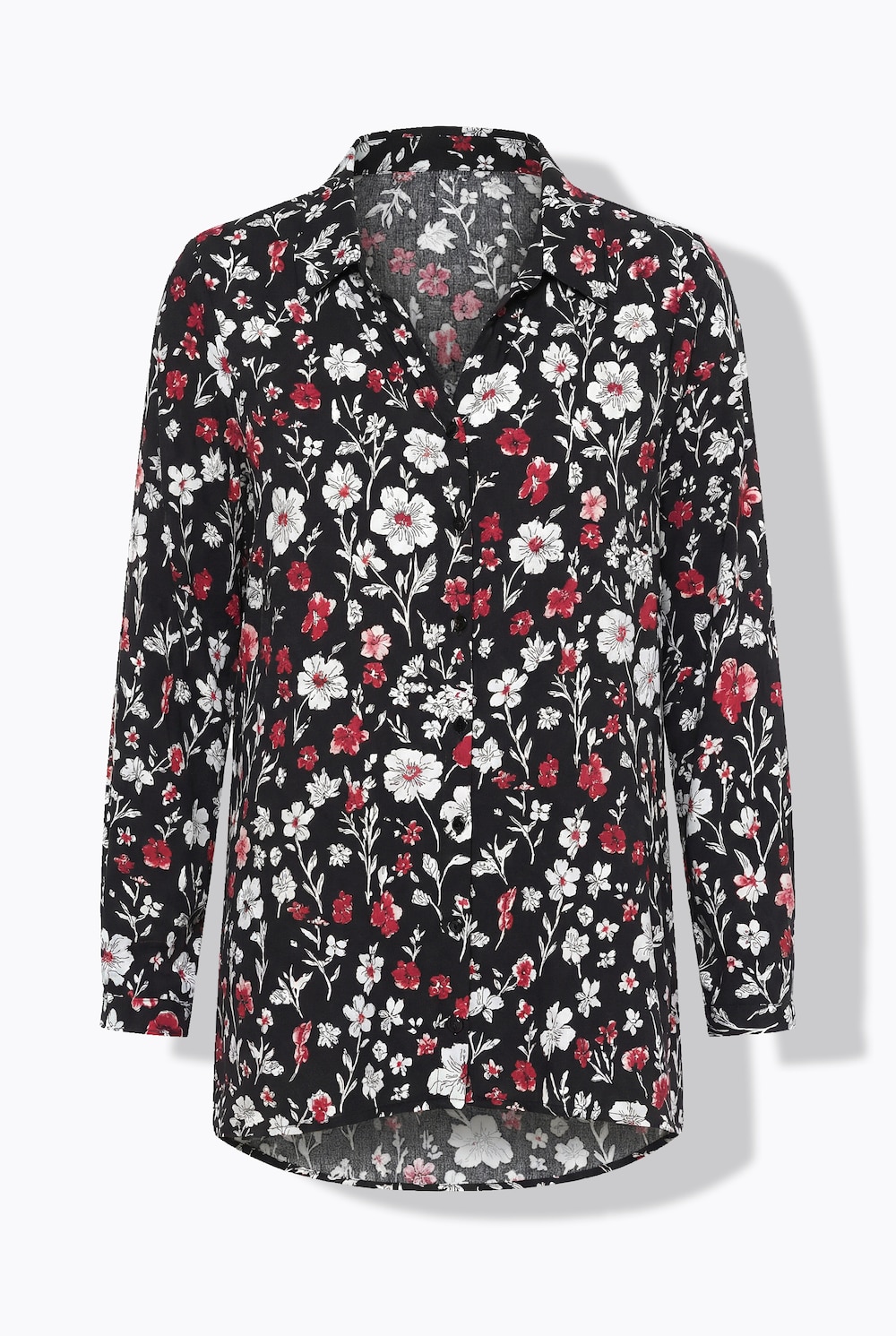 Stora storlekar Blus med blommönster och långa ärmar, Dam, röd, storlek: 56, Viskos, Mia Moda