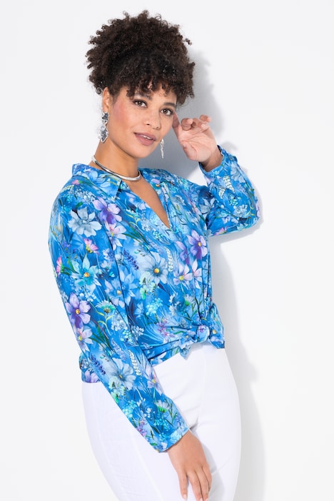 Bluse, A-Linie, Blumen-Druck, Langarm