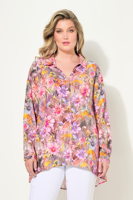 Blouse, A-lijn, bloemenprint, lange mouwen