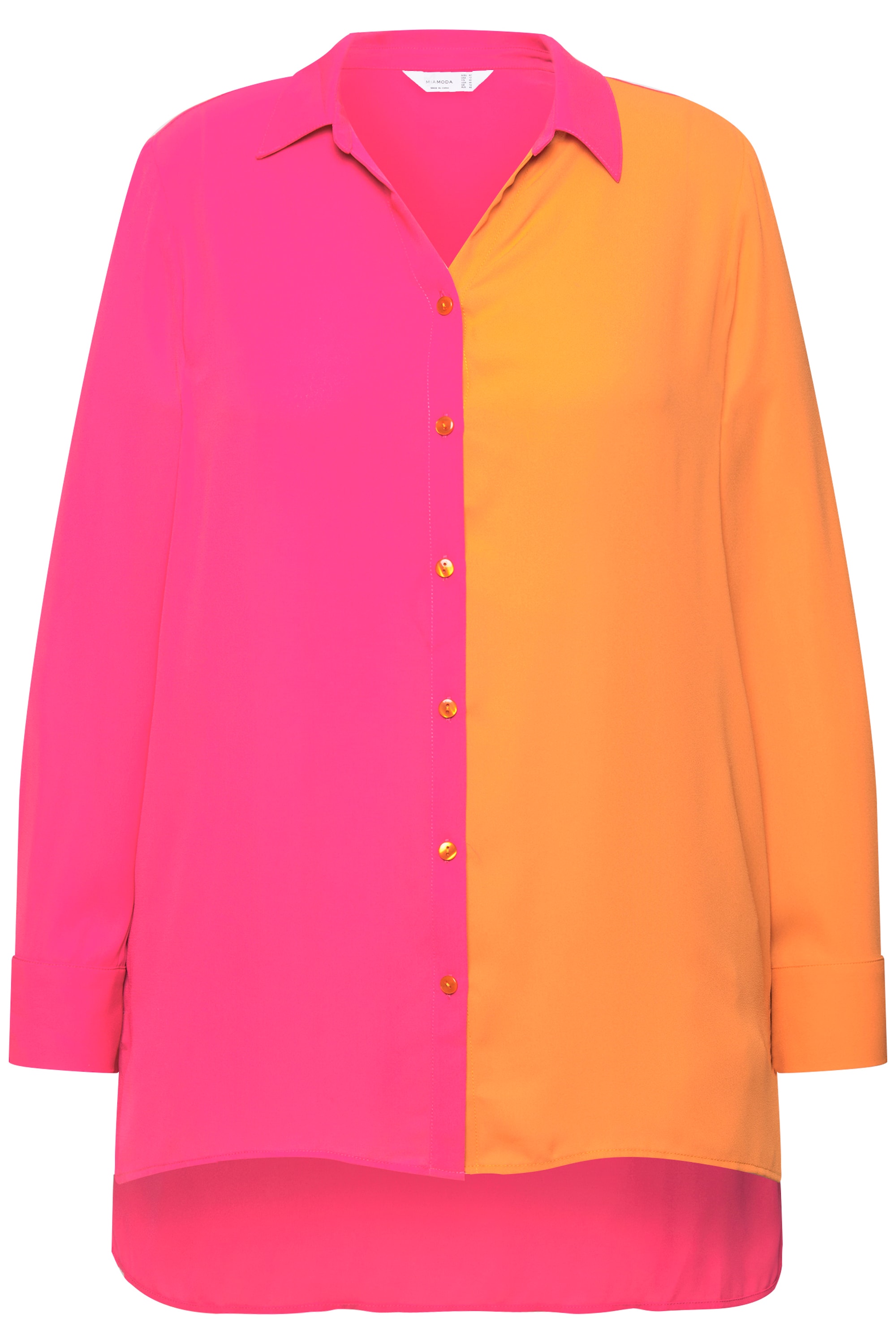 MIAMODA Damen große Größen Bluse A Linie Satin Colorblocking Langarm 833970