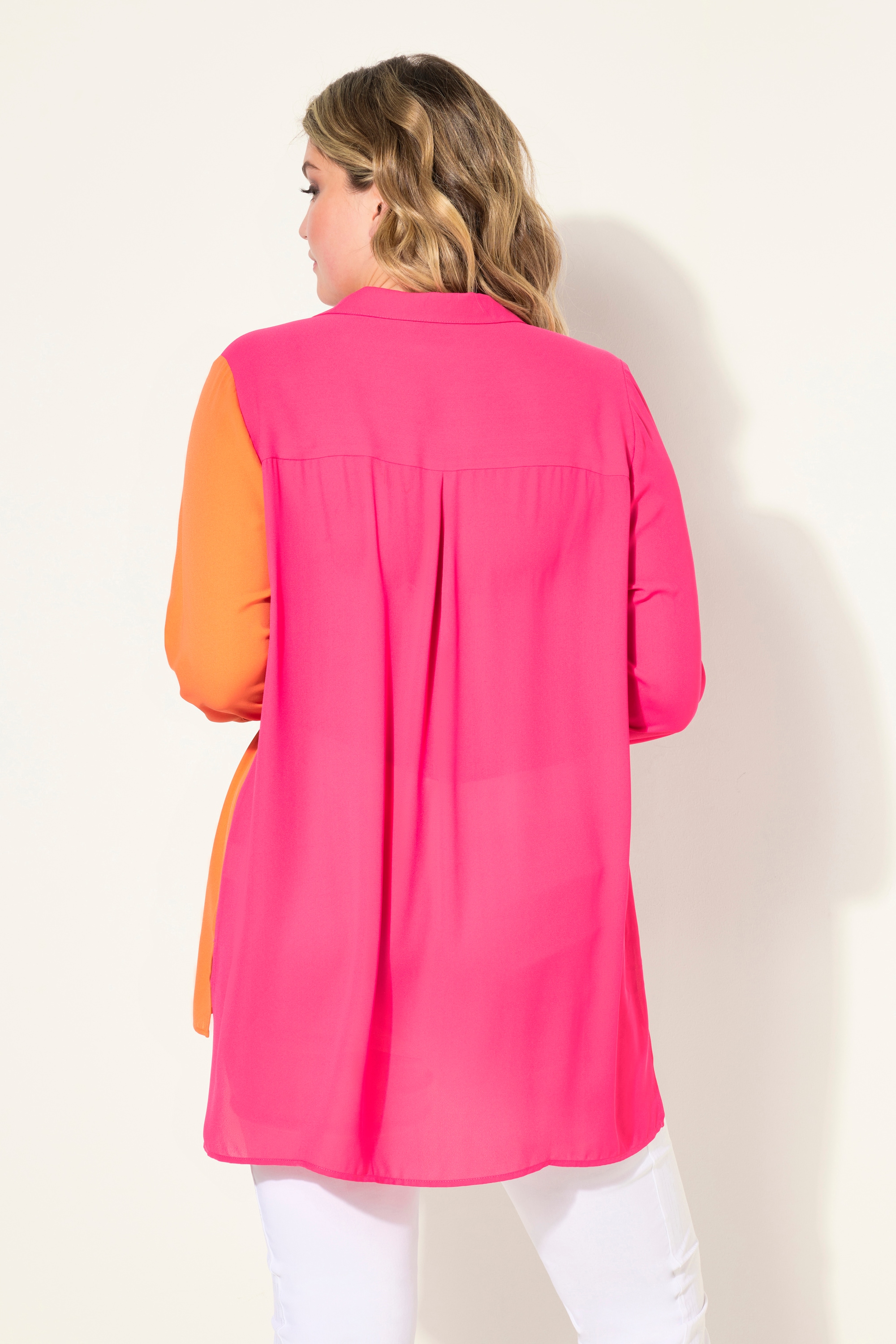 MIAMODA Damen große Größen Bluse A Linie Satin Colorblocking Langarm 833970