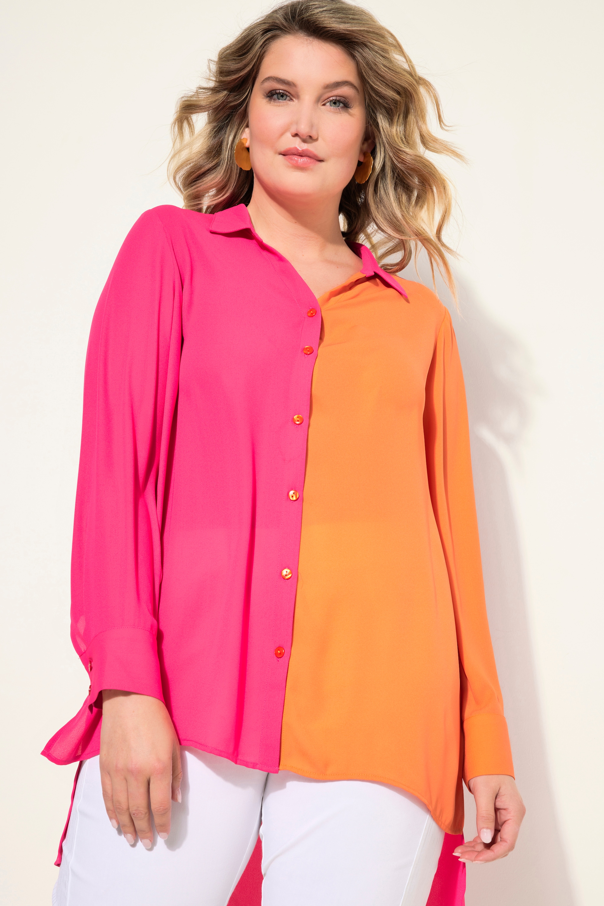 MIAMODA Damen große Größen Bluse A Linie Satin Colorblocking Langarm 833970