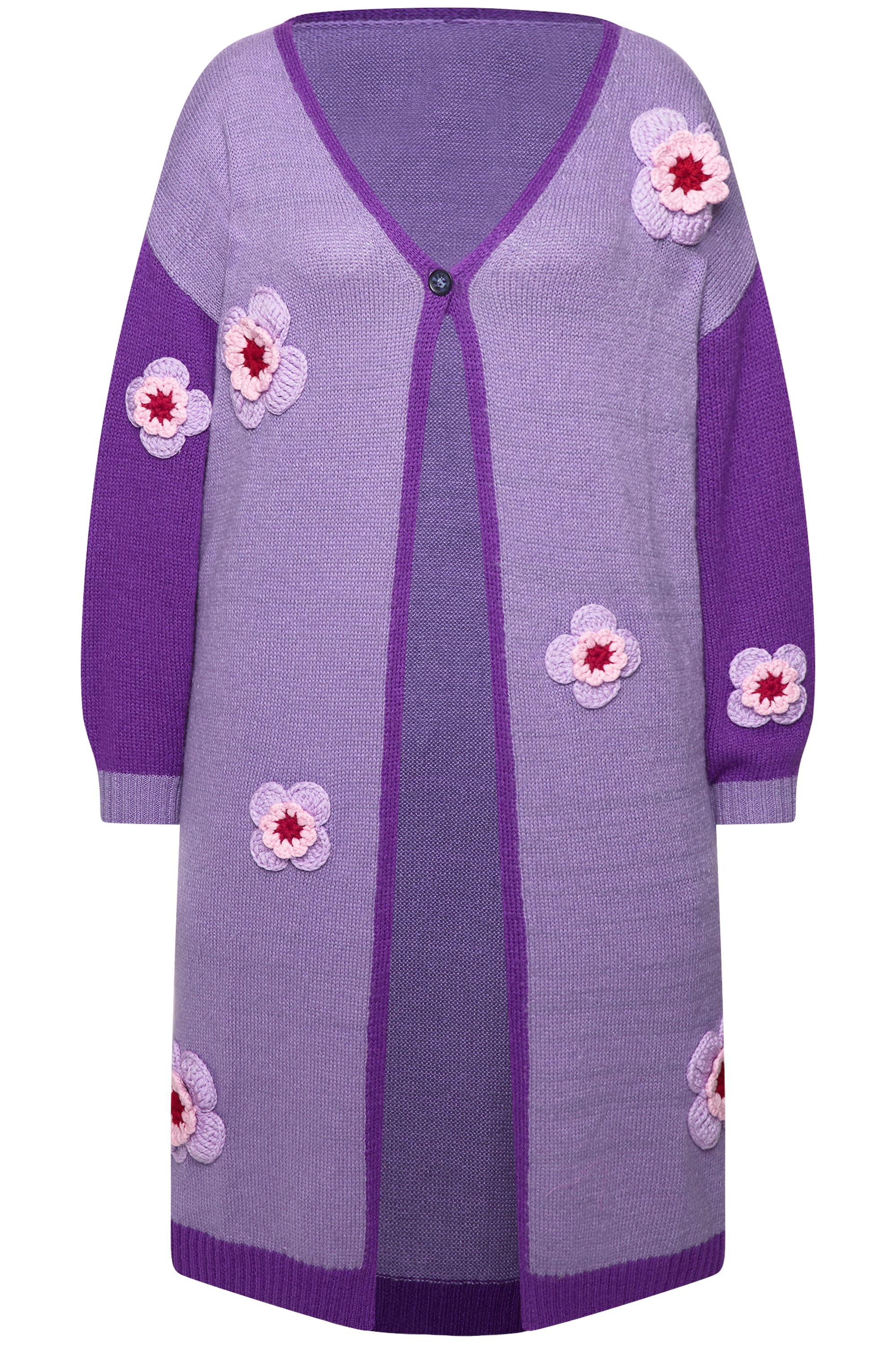 MIAMODA Damen große Größen Strickjacke Straight Fit Blüten Streifen