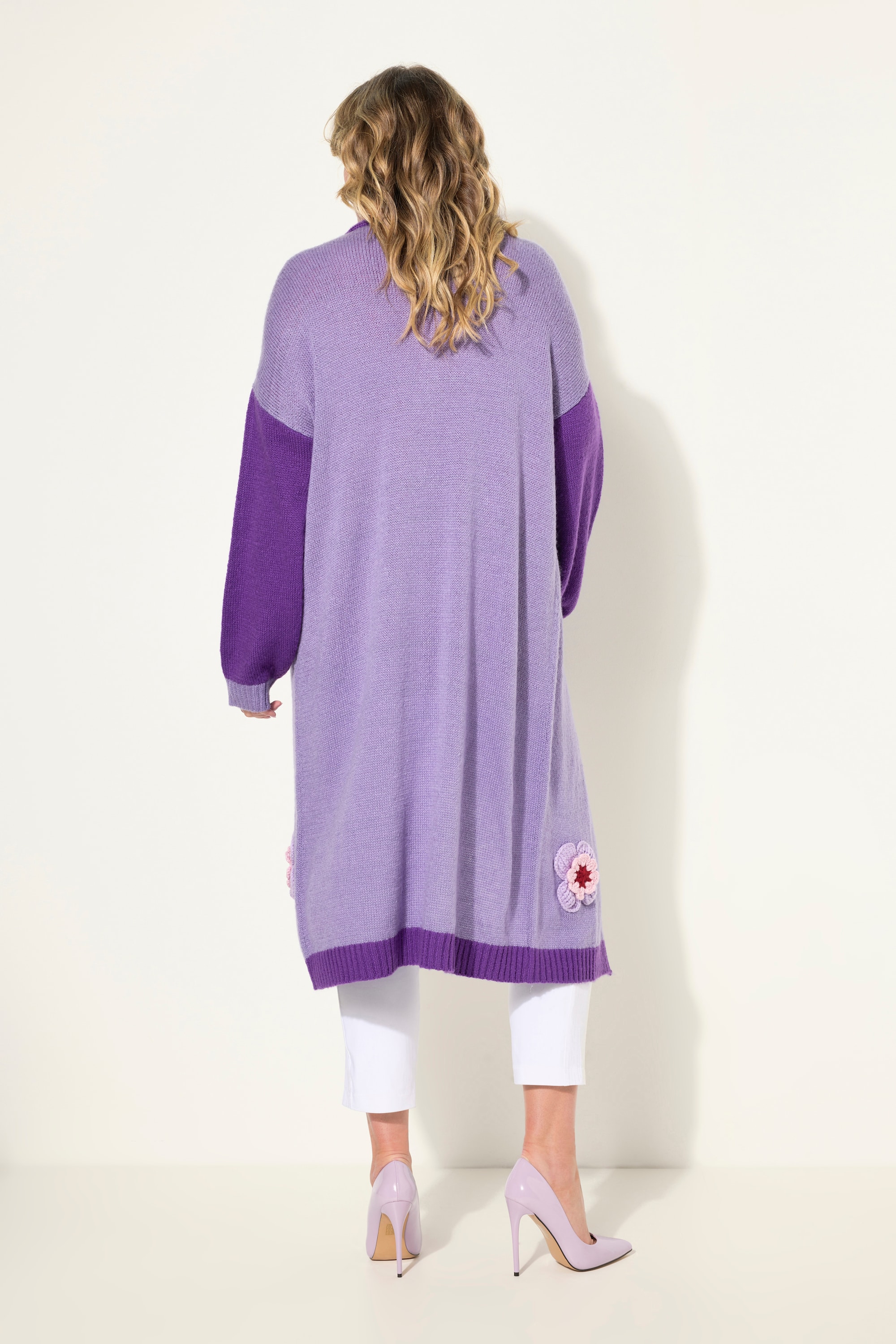 MIAMODA Damen große Größen Strickjacke Straight Fit Blüten Streifen