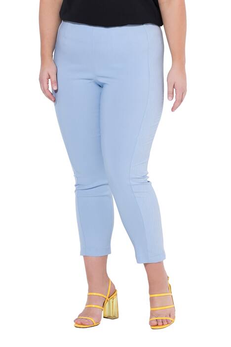 Bengalínové kalhoty, elastický Slim střih, metalický potisk