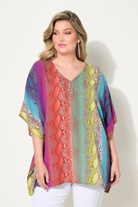 Blusen-Poncho, oversized, Schlangen-Druck