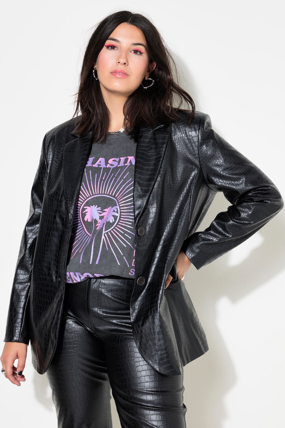 Blazer, Wide Shape, Lederoptik, Krokoprint, Revers