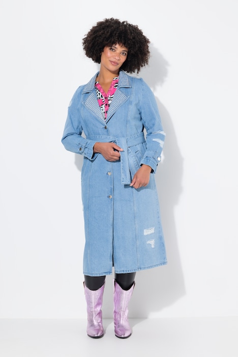 Jeans-Trenchcoat, oversized, Used-Look, Destroy-Effekten