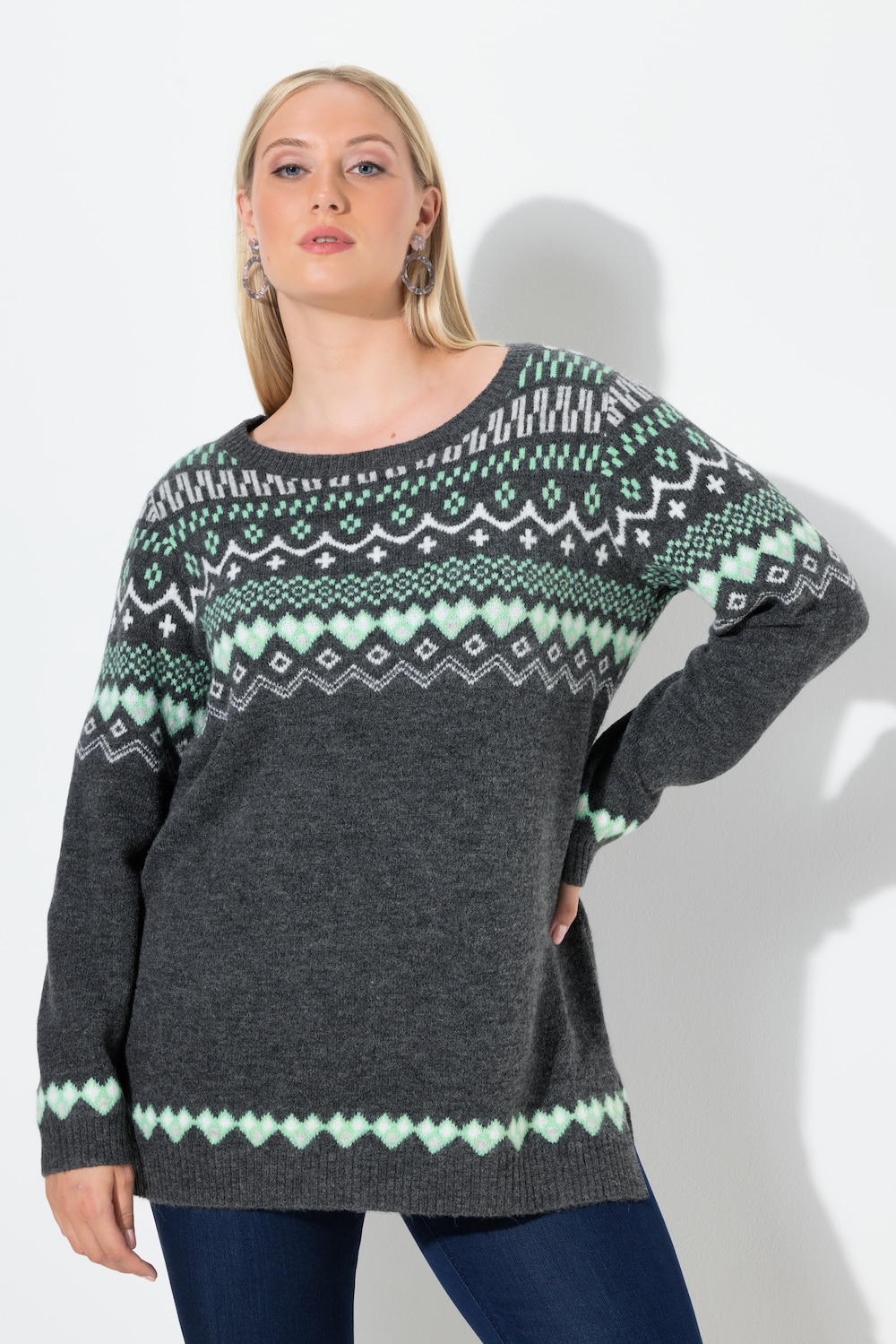 Thumbnail - Große Größen Norweger-Pullover, Damen, blau, Größe: 58/60, Synthetische Fasern/Polyester, Ulla Popken