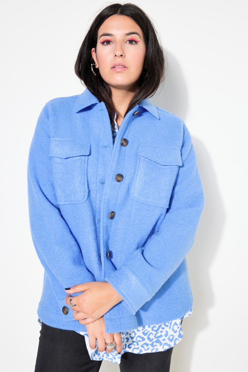 Große Größen Hemdjacke, Damen, blau, Größe: 58/60, Polyester, Studio Untold