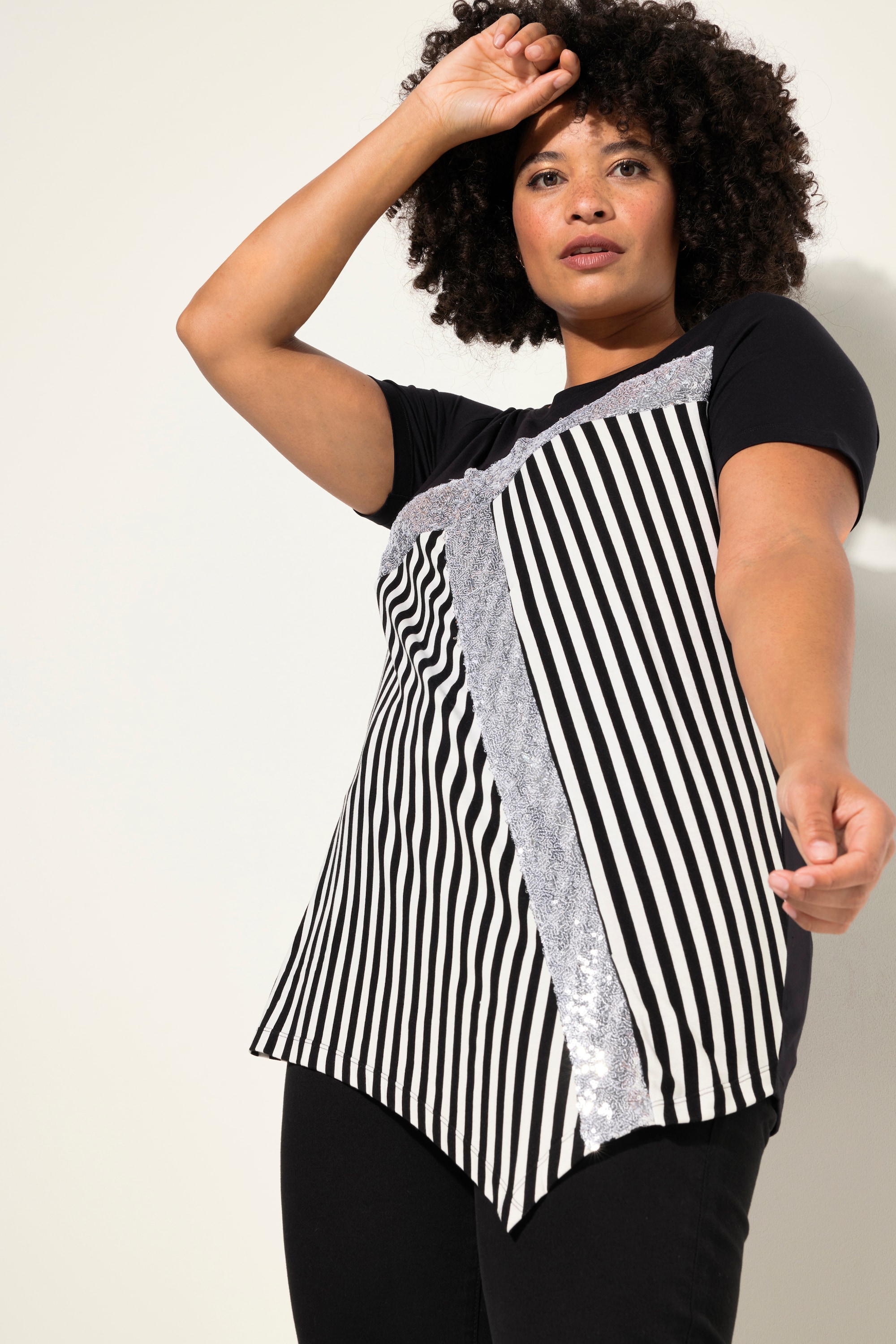 MIAMODA Damen große Größen T Shirt Classic Fit Streifen Pailleten