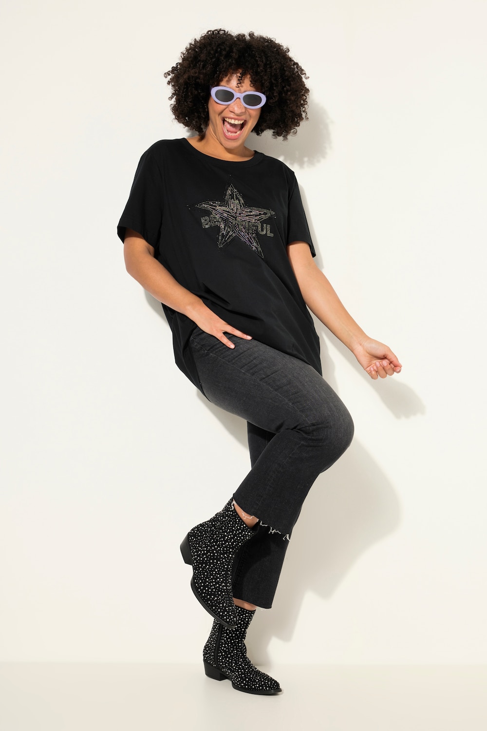 T-shirt, sierstuds-ster, korte mouwen
