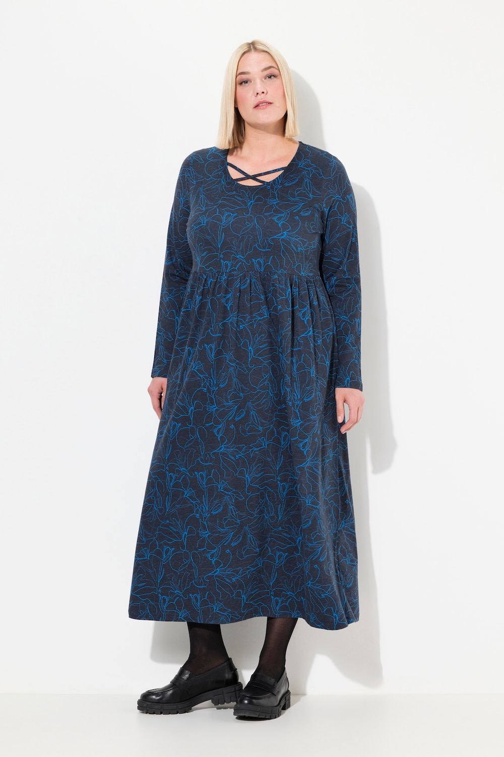 Große Größen Jersey-Midikleid, Damen, schwarz, Größe: 54/56, Baumwolle, Ulla Popken