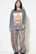 Pantalón, pernera ancha, cintura alta, plisado, leopardo