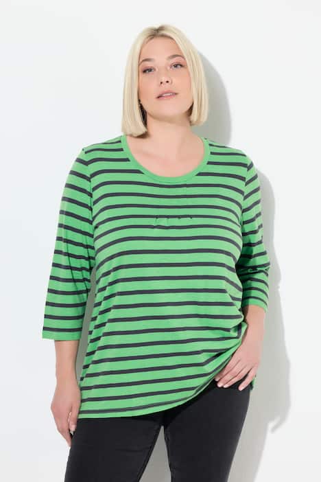 Shirt, Ringel, A-Linie, Rundhals, Zierfalten, 3/4-Arm